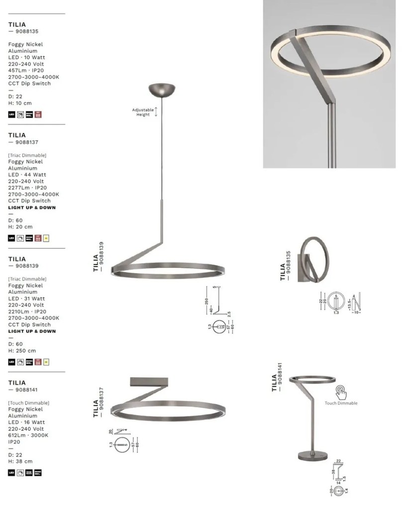 Lustra LED suspendata design minimalist TILIA nickel