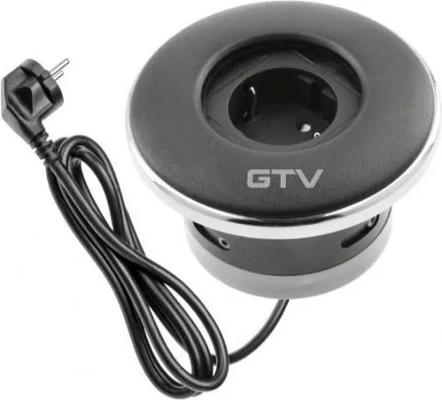 Priză încorporabilă în blat Shutter GTV, 1 priză Schuko, negru, D:78 mm Negru, Aluminiu/Plastic, D:78 mm