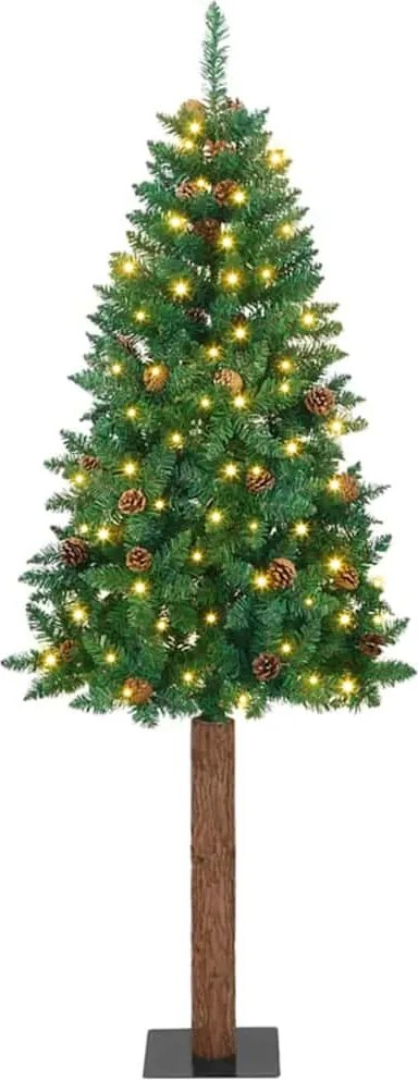 vidaXL Brad de Crăciun subțire Verde 210 cm PVC și lemn de PIN masiv