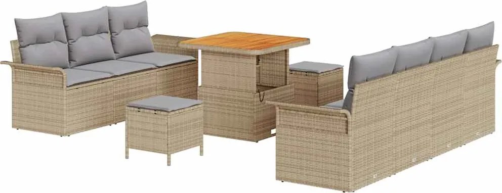 vidaXL Set de canapele pentru grădină cu pernă 10 pcs Bej poliratan