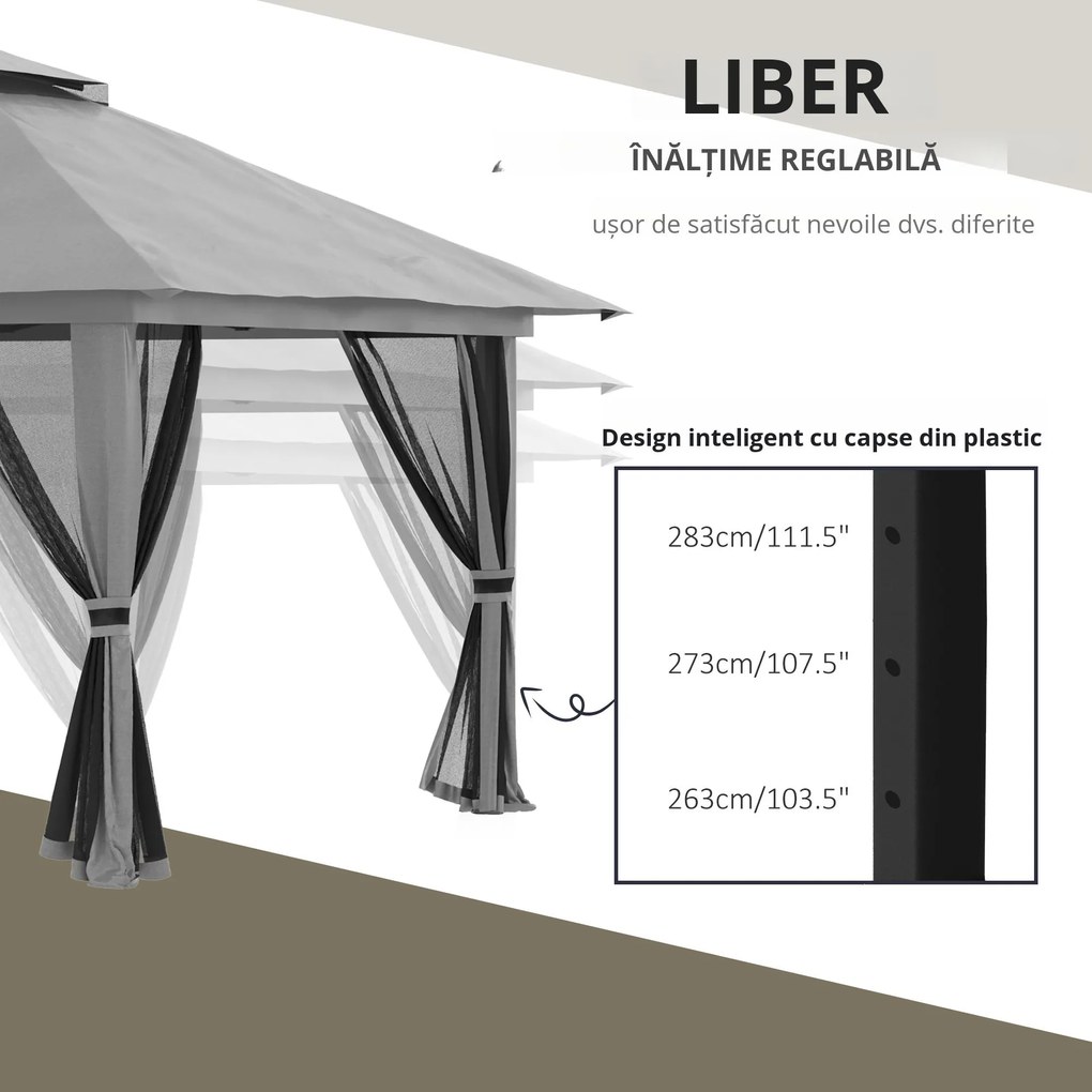Outsunny Cort foisor pliabil cu inaltime ajustabila, 4 Saci de greutati pentru Petreceri in aer liber pe terasa si in gradina | Aosom Romania