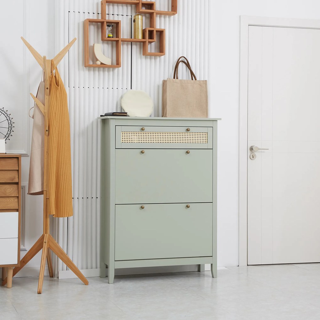 HOMCOM Dulap pentru pantofi în stil boem chic, cu aspect de răchită, verde apă | Aosom Romania