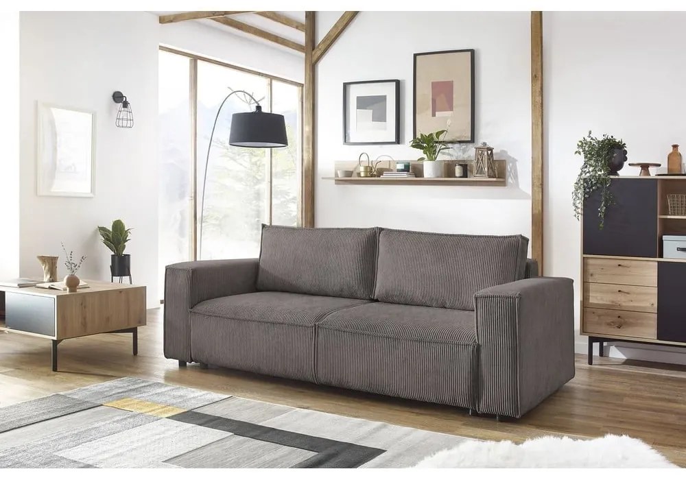 Canapea extensibilă din reiat Bobochic Paris Nihad, 245 cm, maro închis