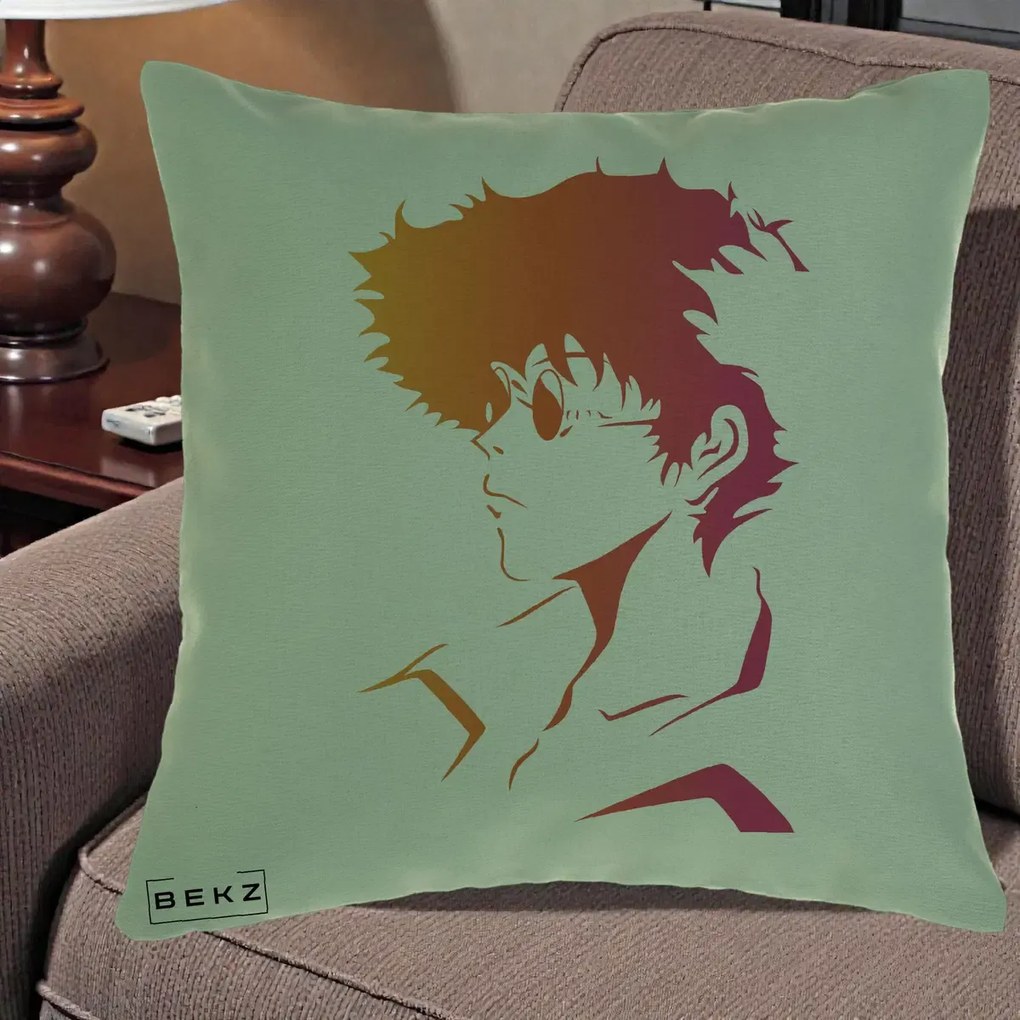 Perna Decorativa Cowboy Bebop Spike Silueta Gradient, 40x40 cm, Verde, Husa Detasabila, Perna Inclusa, BEKZ®