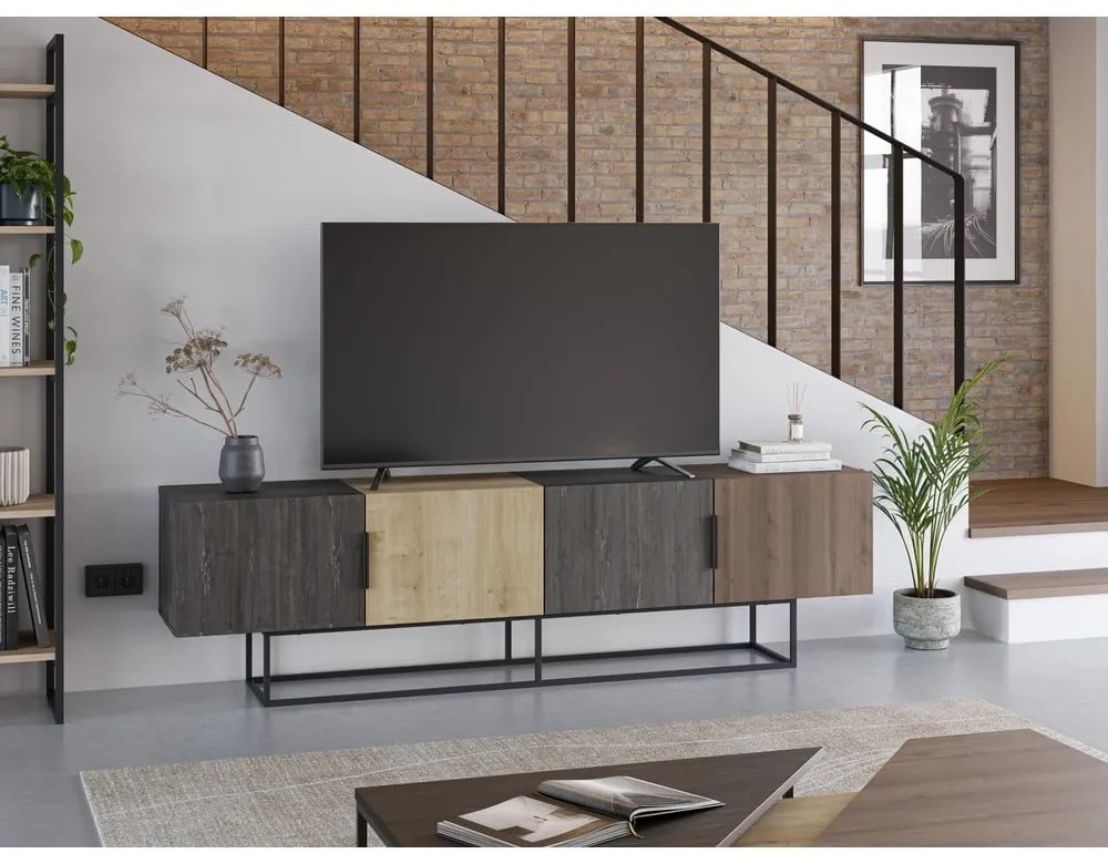 Masă TV în culoare naturală cu aspect de lemn de stejar 200x55 cm Titan – Marckeric