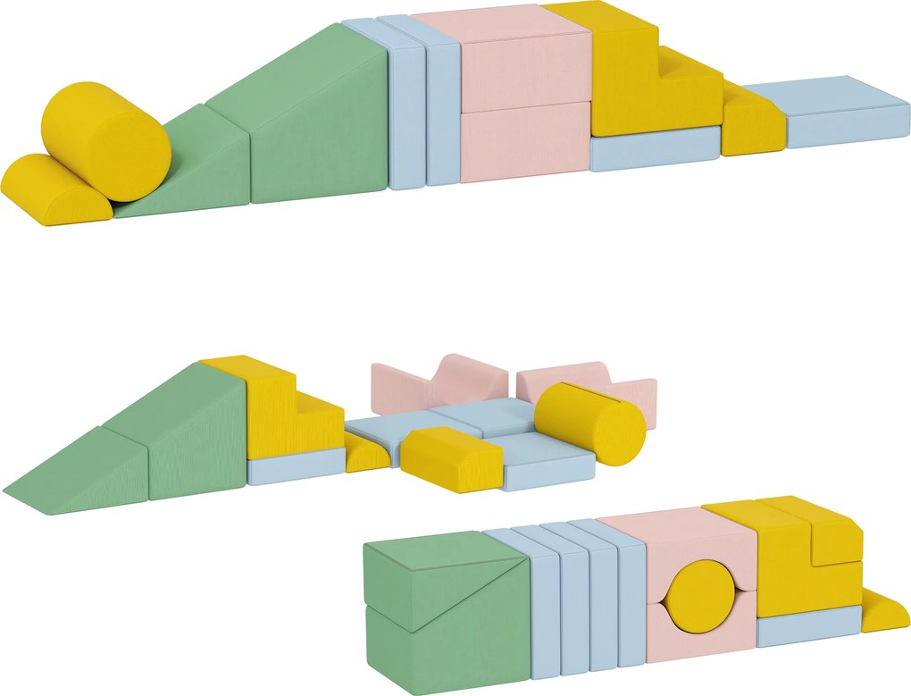 AIYAPLAY Set de blocuri moi pentru copii, set textil 12 piese, spumă, husă din catifea reiată, lavabil, pastelat | Aosom Romania