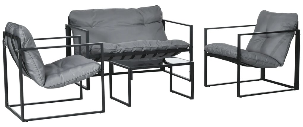 Outsunny Set de mobilier de grădină 4 piese 4 persoane cu canapea pentru 2 persoane, 2 fotolii și masă de cafea gri | Aosom Romania