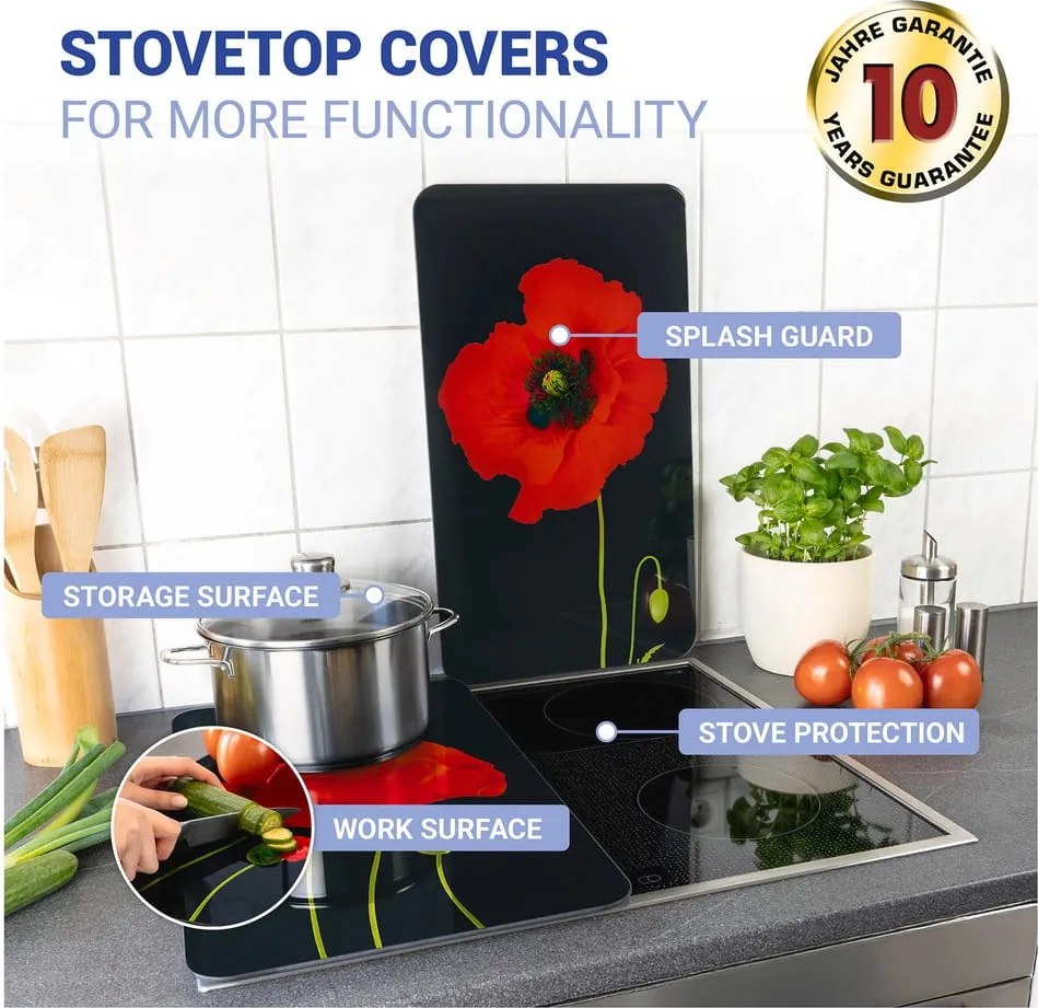 Protecții de aragaz 2 buc. din sticlă temperată 52x30 cm Poppy - Maximex