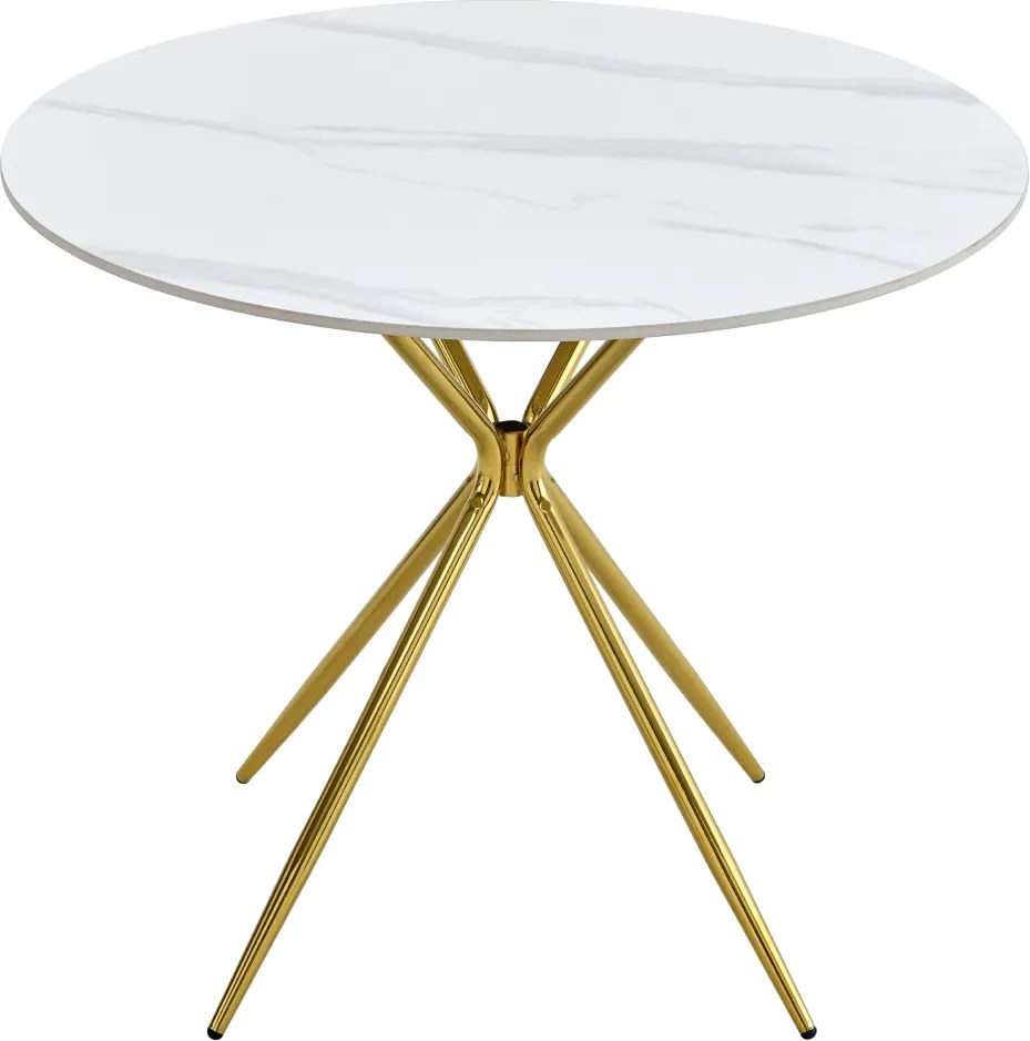 Masă de bucătărie, marmură albă/gold crom aurie, diametru 90 cm, MEKNER