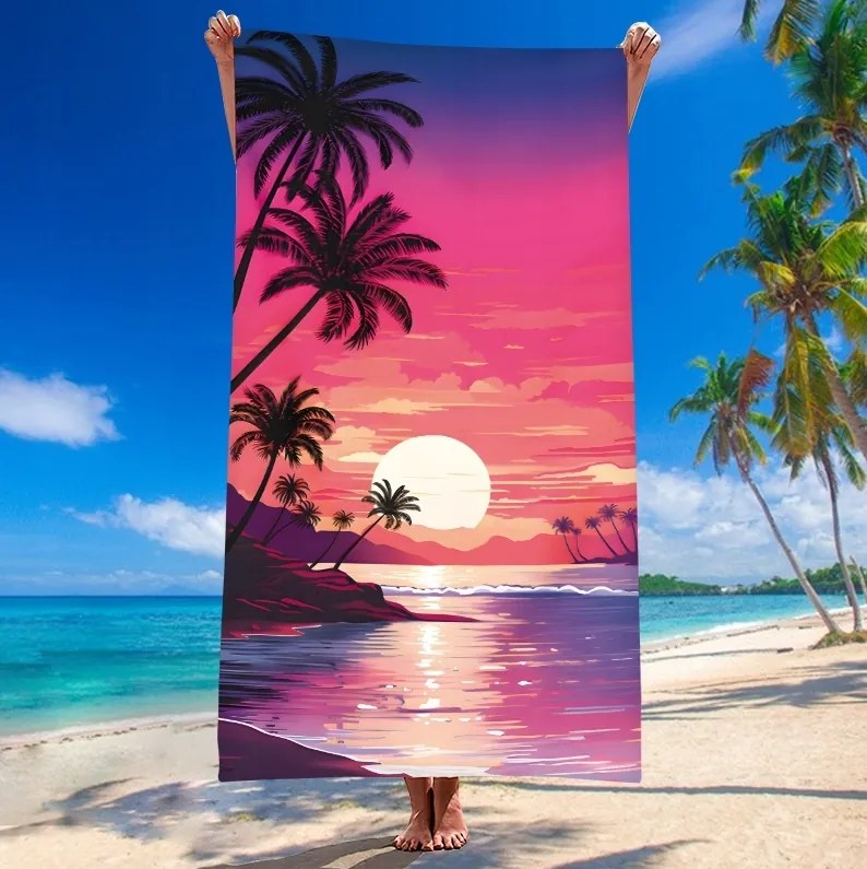 Prosop plaja TAHITI 100x180 cm mov, 100% microfibra