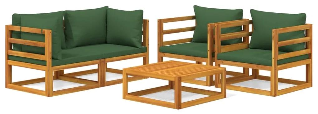 3155316 vidaXL Set mobilier de grădină cu perne verzi, 5 piese, lemn masiv