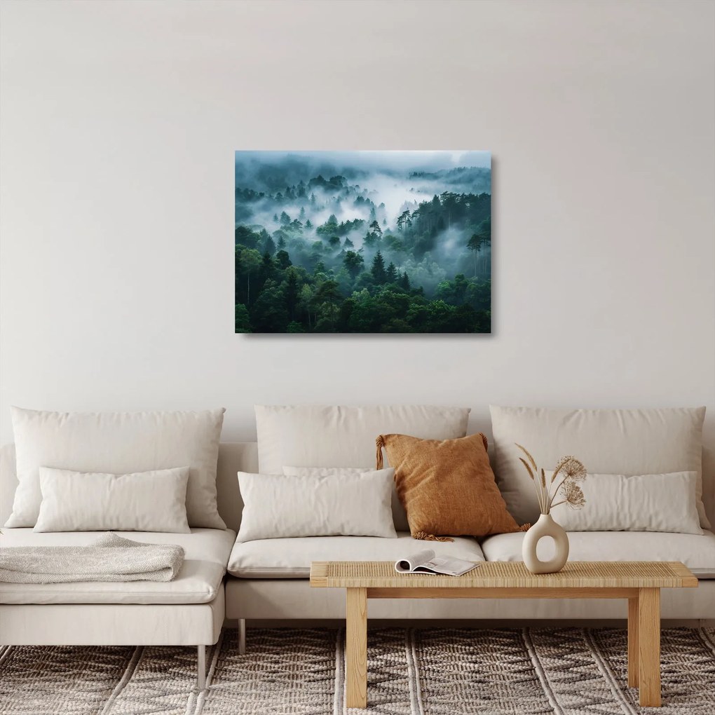 Tablou pe sticlă - Pădure în Ceață (70x50 cm)