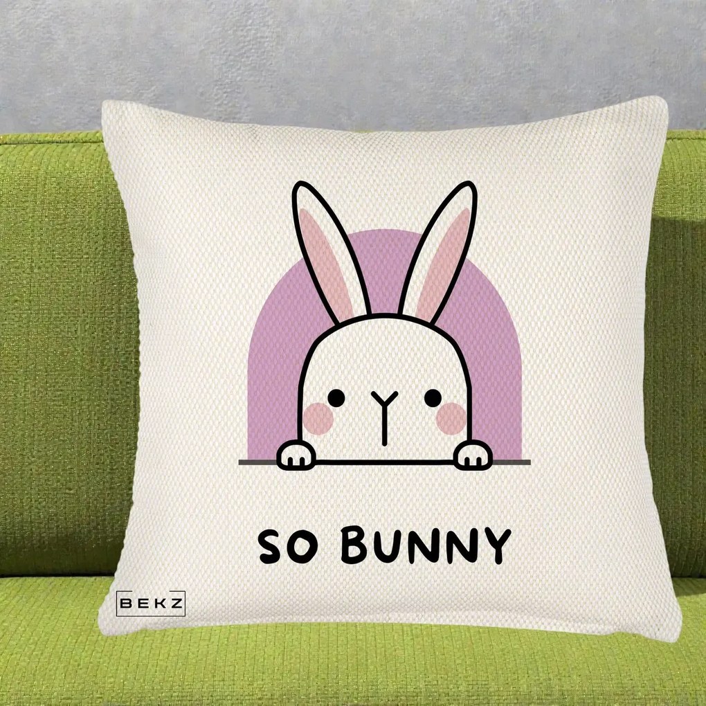 Perna Decorativa So Bunny Kawaii, 40x40 cm, Crem Reliefat, Husa Detasabila, Perna Inclusa, BEKZ®