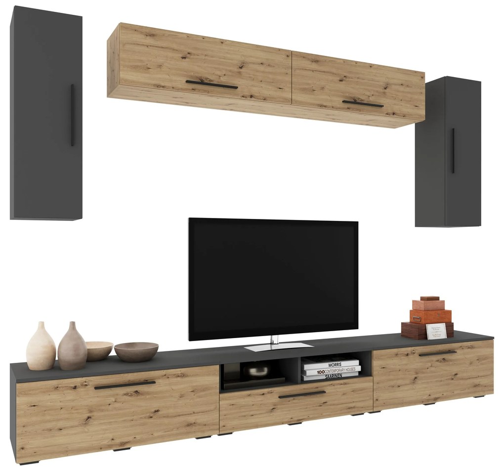 Living Kos V6, Antracit/Stejar Artisan, L 285 cm