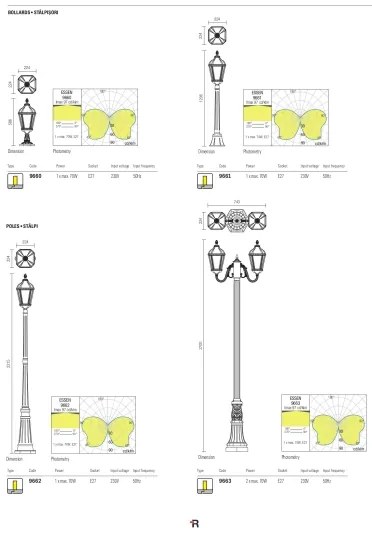 Redo 9662 - Lampă de exterior ESSEN 1xE27/70W/230V 221,5 cm IP44 maro/patină