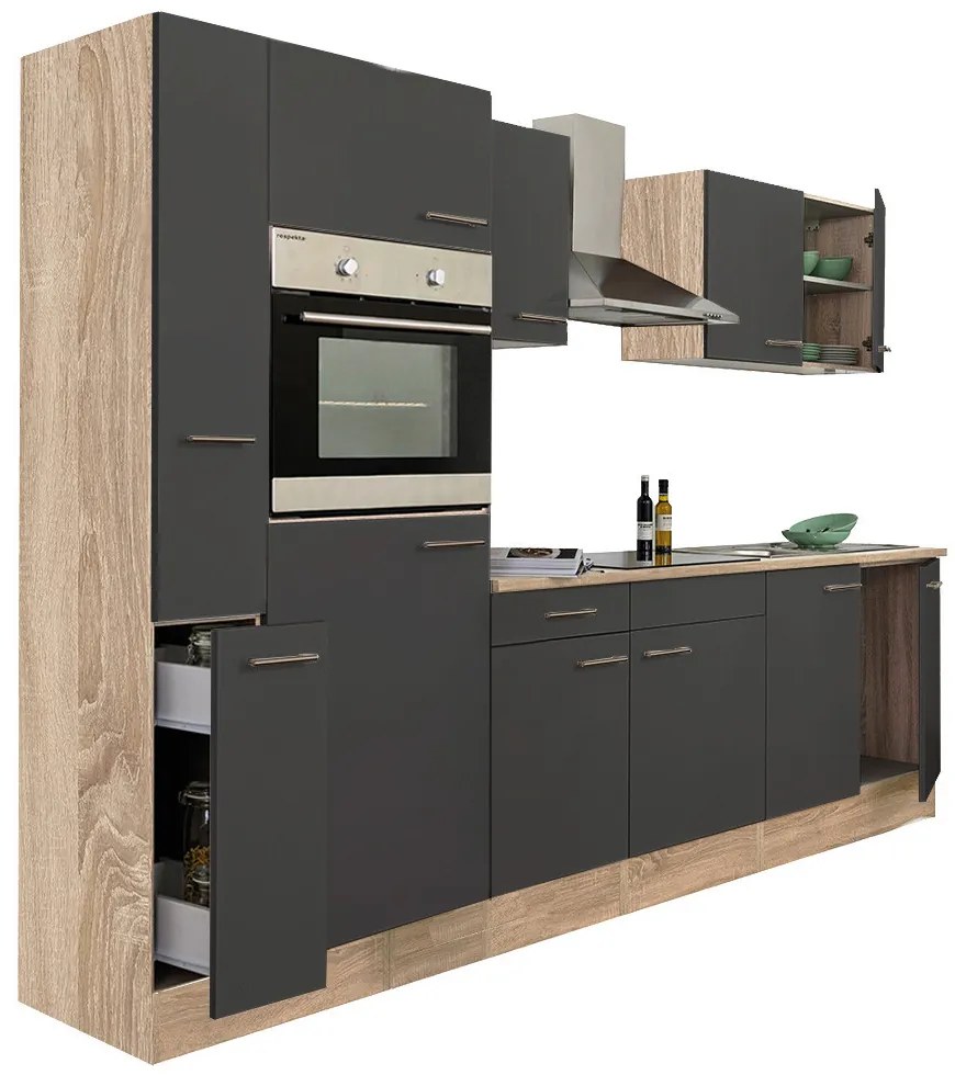 Mobilă de bucătărie Yorki 300, corp din stejar sonoma, cu față antracit satinat