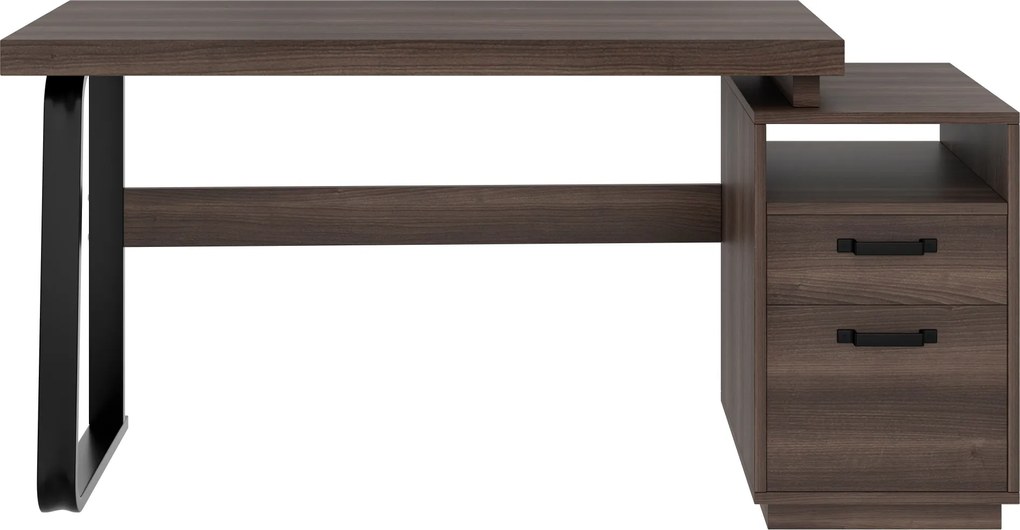 Birou modern în stil minimalist, blat din MDF cu cadru din țeavă de oțel, design multifuncțional de depozitare, 161x54x76,3 cm, Maro