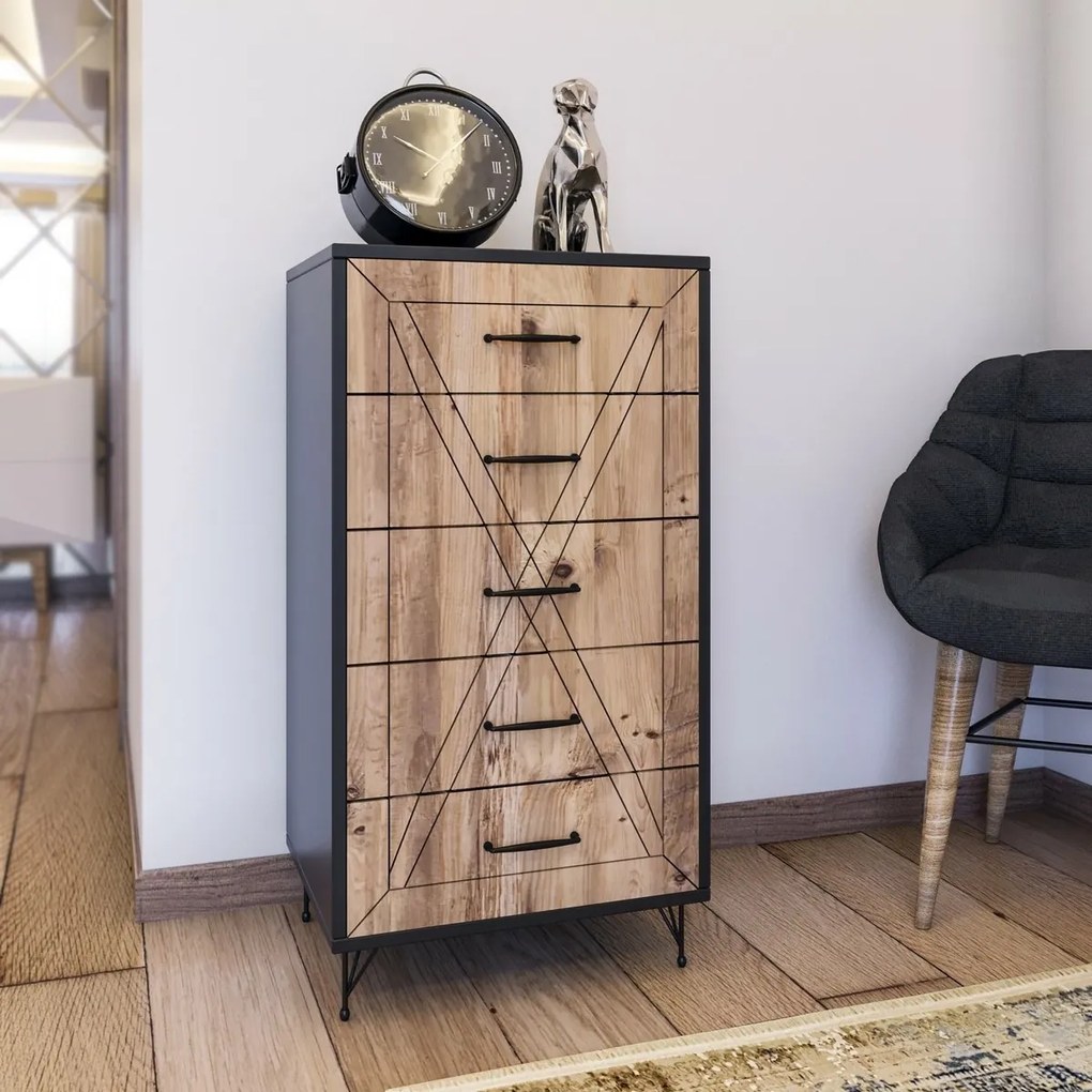 Comodă Planet Anthracite and Oak