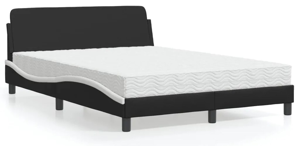 vidaXL Pat cu saltea, negru și alb, 140x200 cm, piele ecologică
