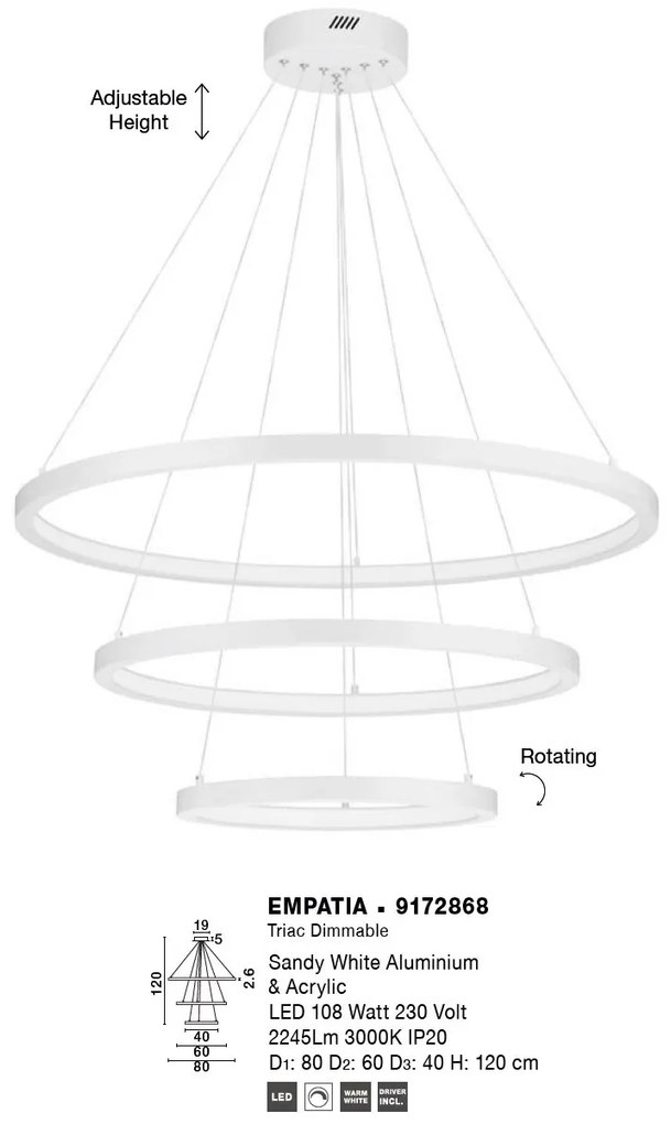Lustra LED dimabila design circular EMPATIA D-80cm