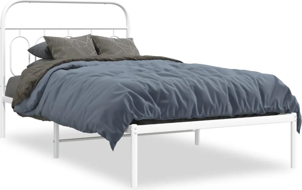 vidaXL Cadru de pat din metal cu tăblie, alb, 100x200 cm