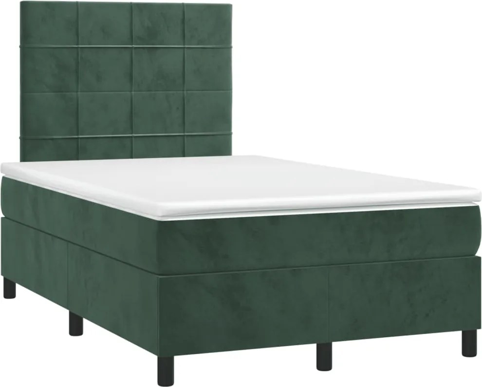 vidaXL Pat box spring cu saltea, verde închis, 120x190 cm, catifea