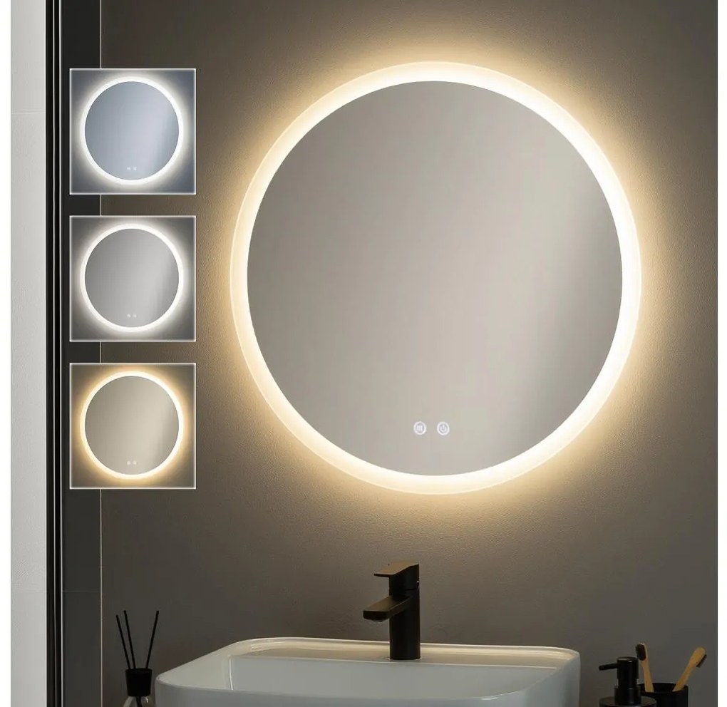 Brilagi - Oglindă CLARA ECO LED Ø 60 cm, 12W, 230V, cu dimmer, încălzire anti-aburire și iluminare integrată, IP44