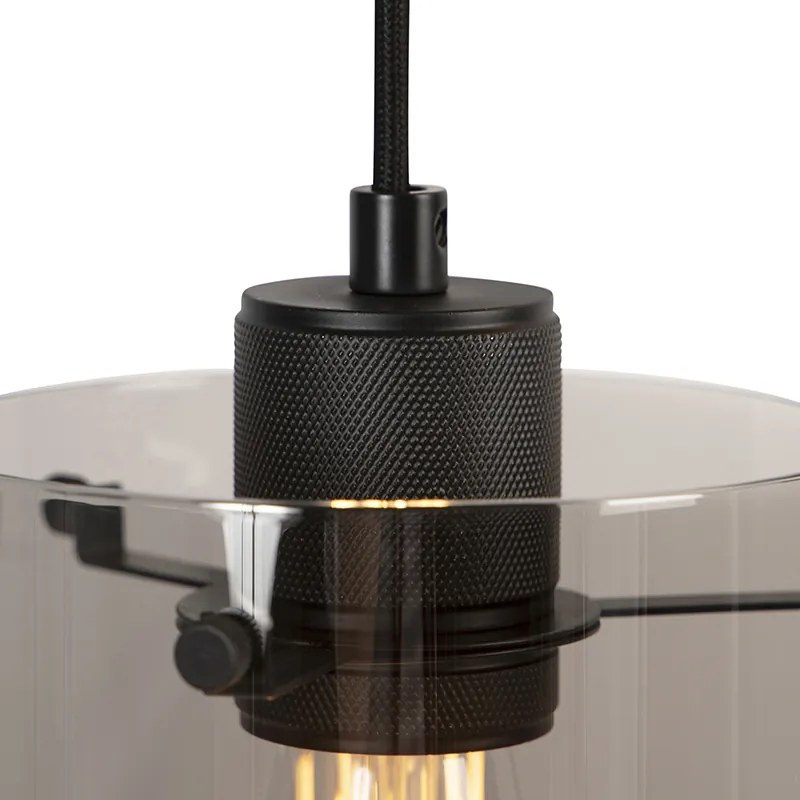 Lampă suspendată de design neagră cu sticlă fumurie cu 3 lumini - Dome