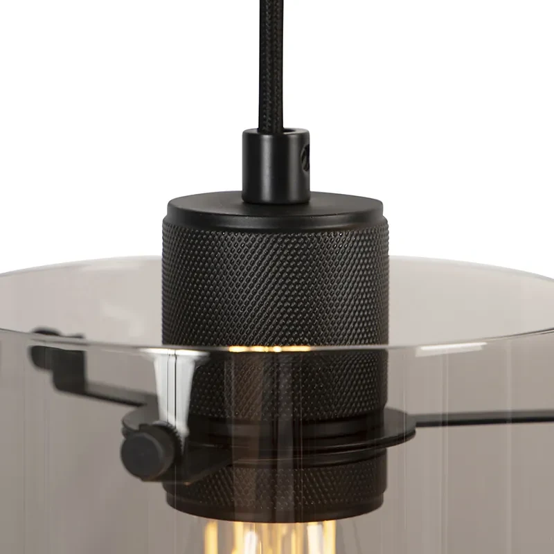 Lampă suspendată de design neagră cu sticlă fumurie cu 3 lumini - Dome