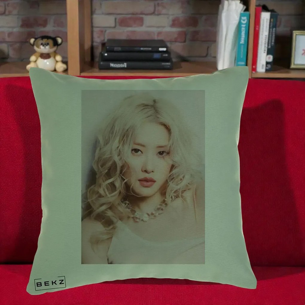 Perna Personalizata K-pop BLACKPINK Rose, 40x40 cm, Verde, Husa Detasabila, Perna Inclusa, BEKZ®