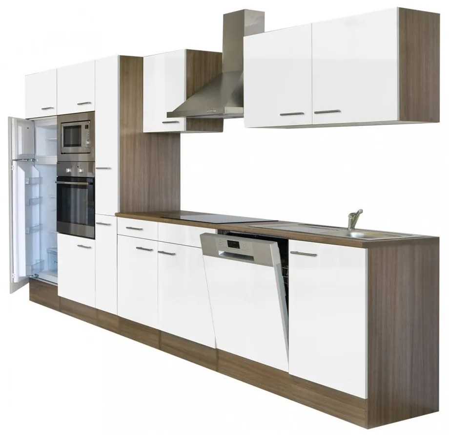 Mobilă de bucătărie Yorki 370, corp din stejar Yorki, cu față alb satinat