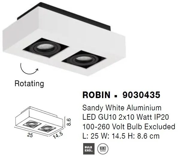 Spot aplicat tavan ajustabil ROBIN 2L alb