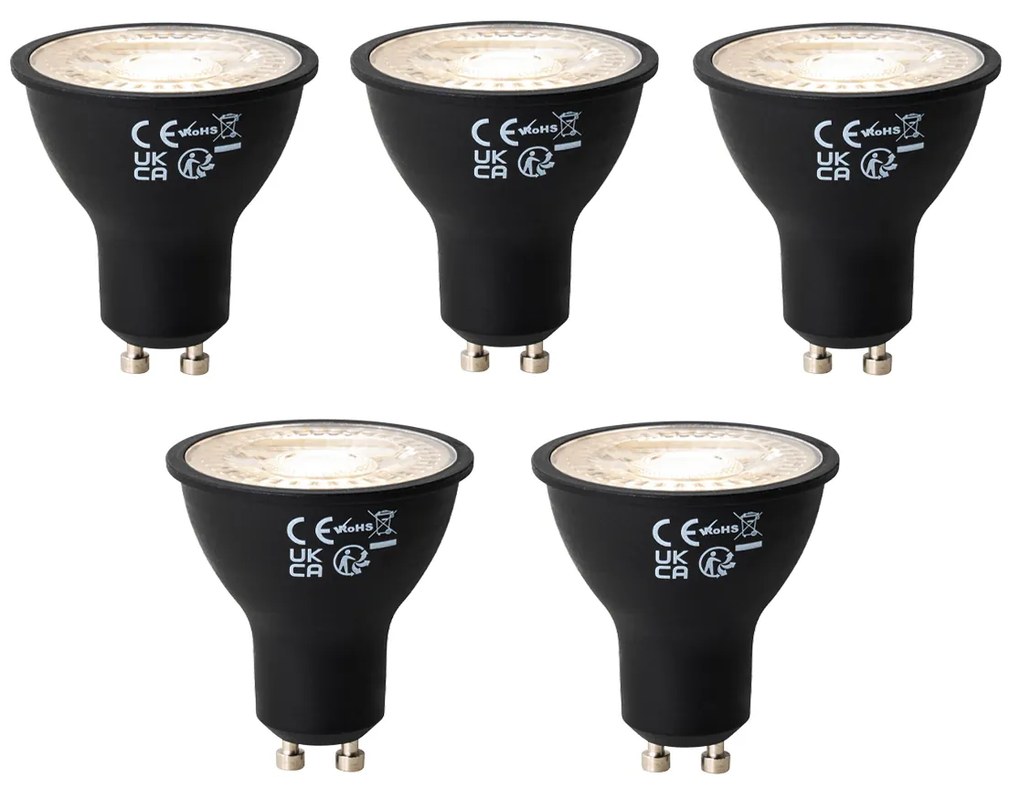 Set de 5 becuri LED GU10 negre, reglabile, 6W, 450 lm, 3000K