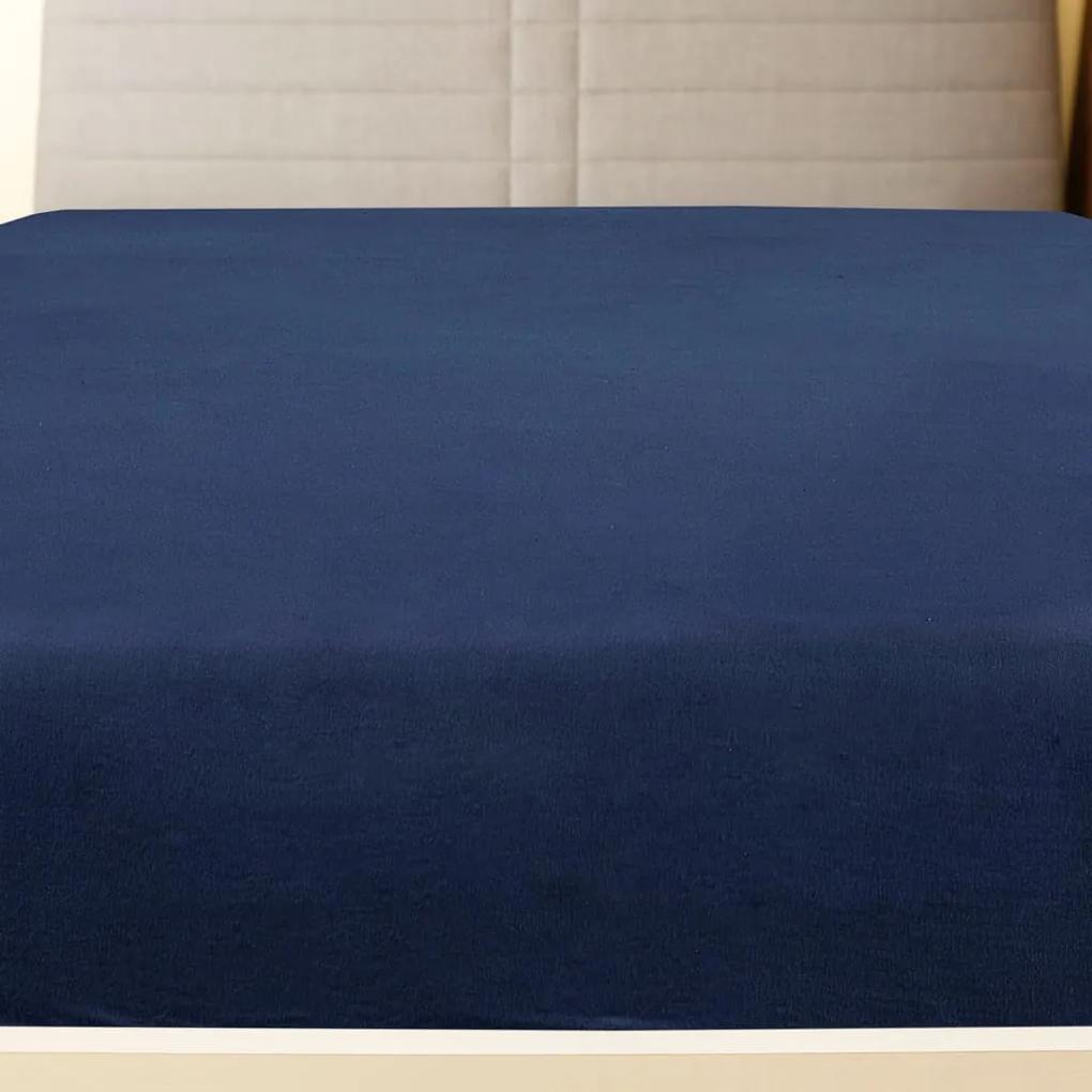 Cearsaf de pat cu elastic, 2 buc, bleumarin, 160x200 cm, bumbac