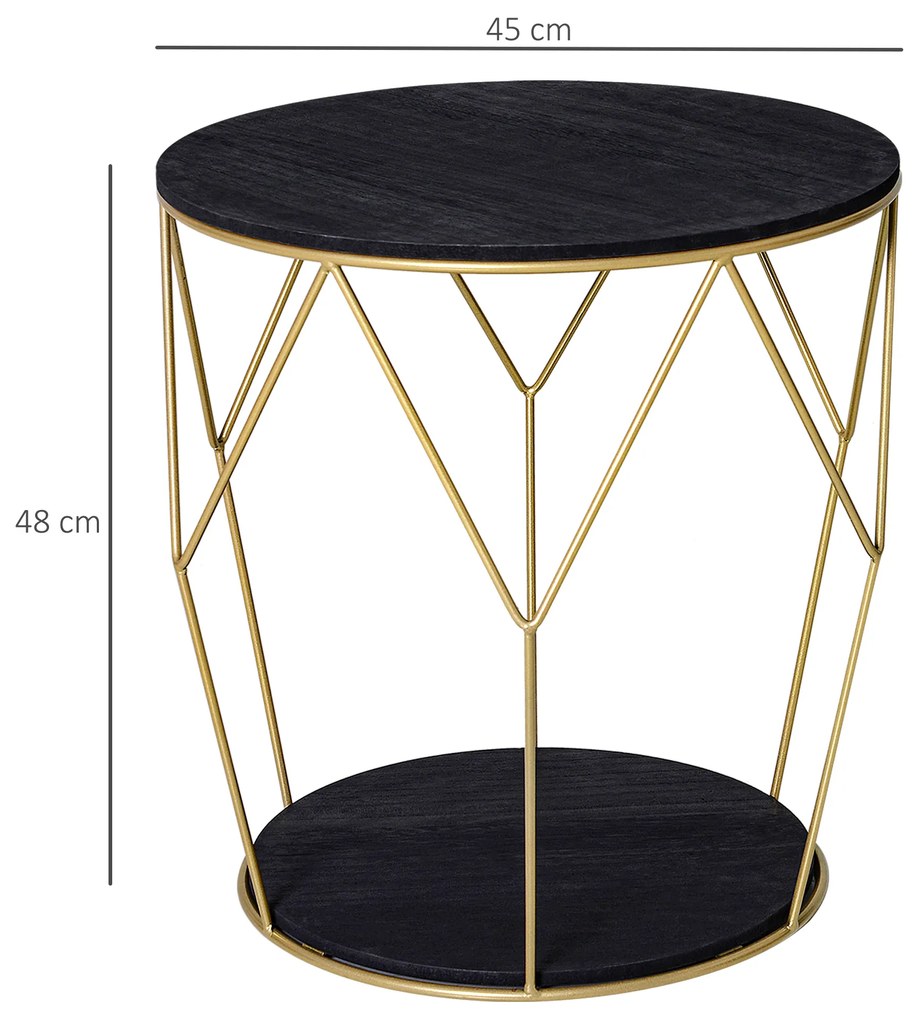 Masuta Rotunda, Design Geometric cu spatiu de depozitare, din Metal si MDF Negru si Auriu HOMCOM | Aosom Romania