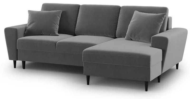 Colțar gri deschis extensibil, cu spațiu de depozitare cu tapițerie din catifea (cu colț pe partea dreaptă, cu șezlong) Kyoto – Cosmopolitan Design