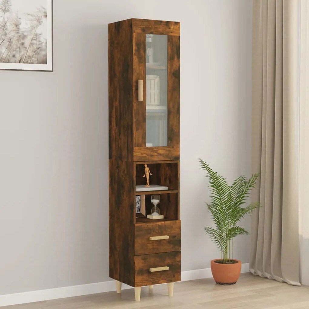 3115377 vidaXL Dulap înalt, stejar fumuriu, 34,5x34x180 cm, lemn prelucrat