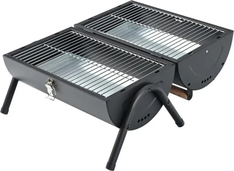Gratar pe cаrbuni Kinghoff KH 2032, Portabil, Ventilatie reglabila, Deschidere la 180°, Capac cu sistem de blocare, Otel, Negru
