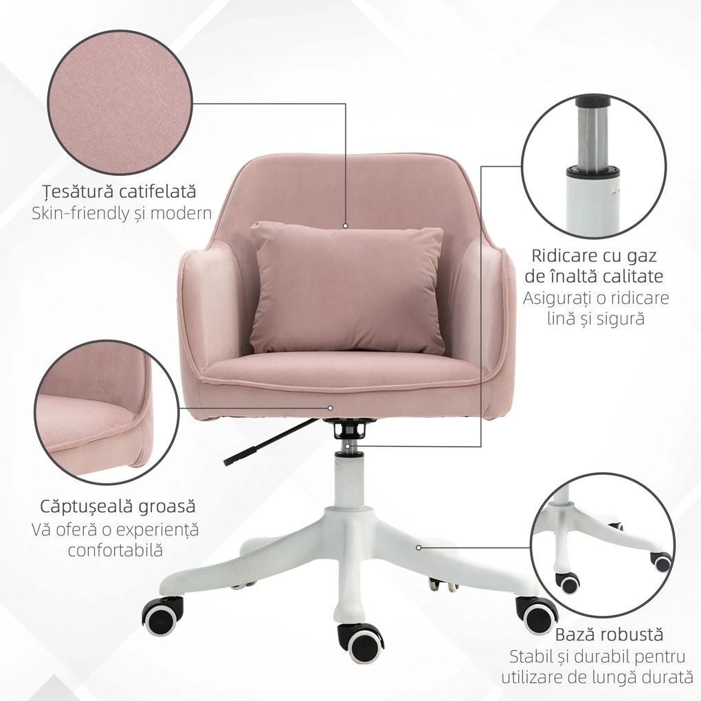 Vinsetto Scaune de Birou cu Masaj, cu 2 Puncte de Vibrații, Alimentare USB, Înălțime Reglabilă, 57x70x78-86 cm, Roz | Aosom Romania