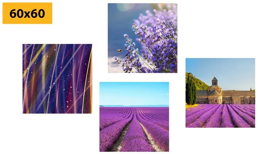 Set tablouri câmp de lavandă cu abstracție