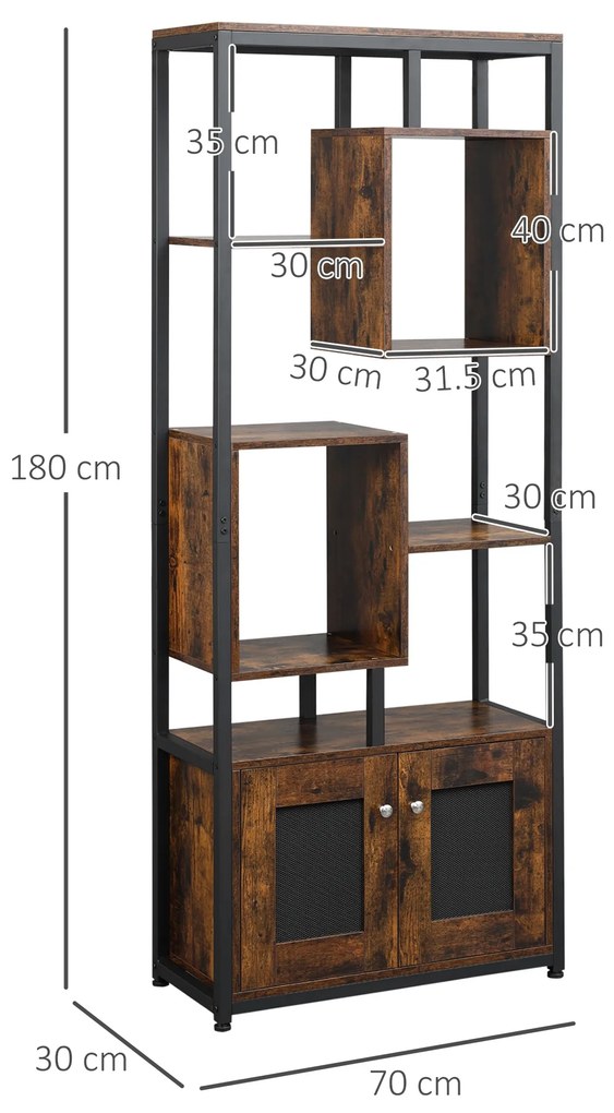 HOMCOM biblioteca stil industrial, 70x30x180cm, maro | Aosom Romania