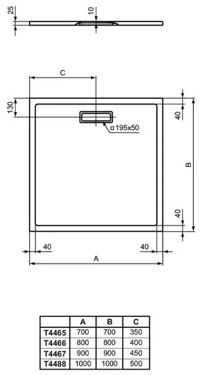 Cadita de dus patrata Ideal Standard Ultra Flat New negru mat 90x90 cm