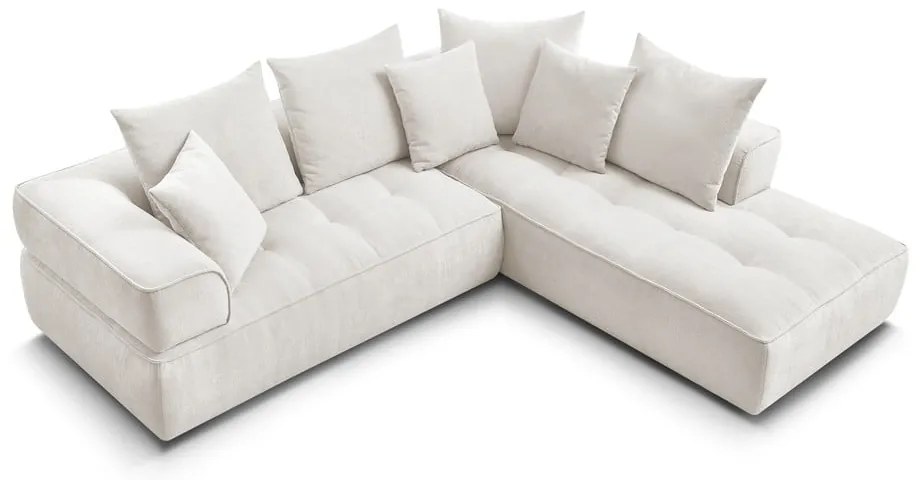 Colțar bej cu tapițerie din chenille (cu colț pe partea dreaptă/în formă de ”L”) Whesley – Bobochic Paris