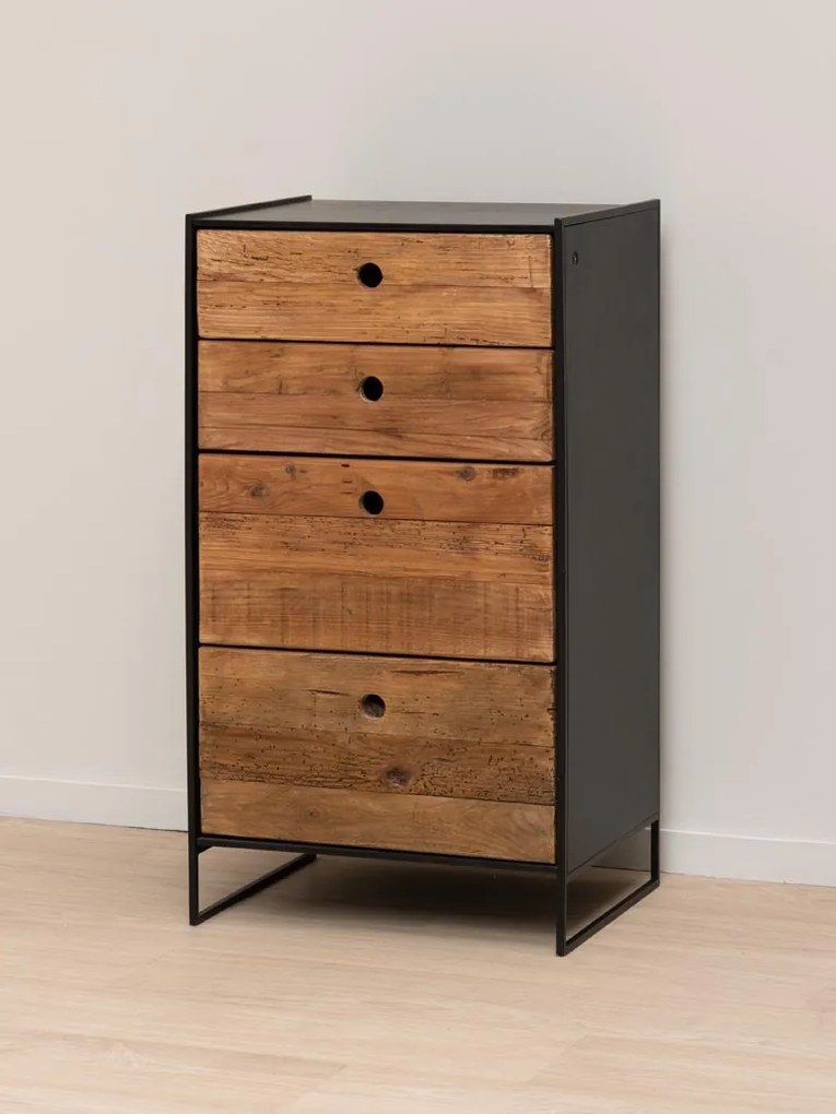 Comoda natur, din lemn de pin, cu 4 sertare, aspect rustic, Utah