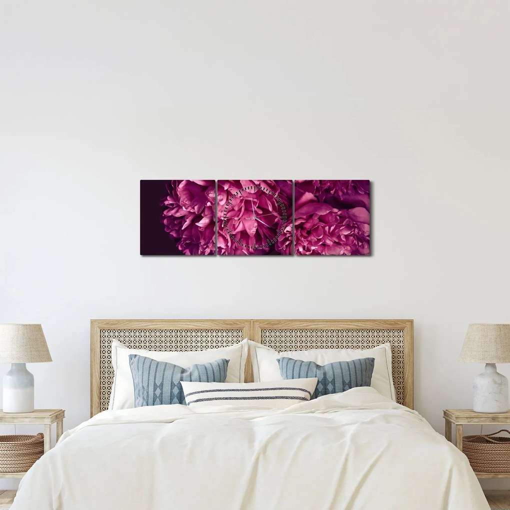 Tablou - Floarea bujorului (cu ceas) (90x30 cm)