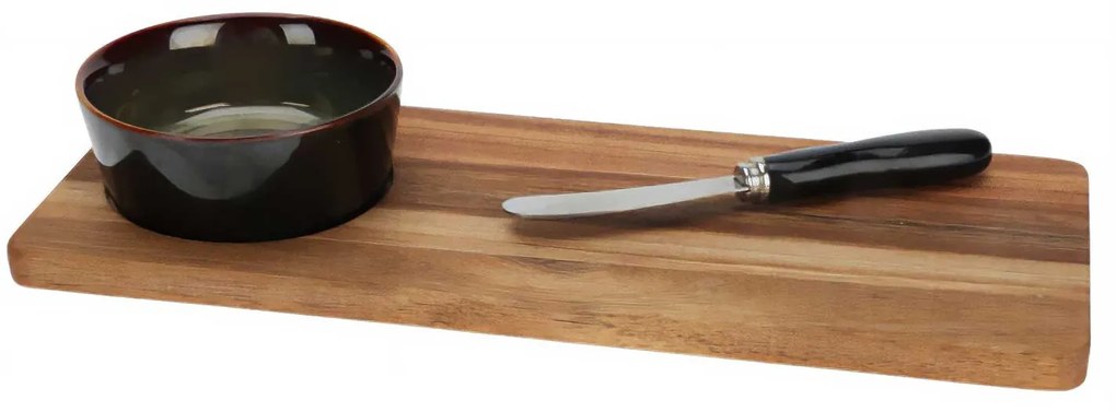 O planșă pentru servirea gustărilor, cu un vas și un cuțit