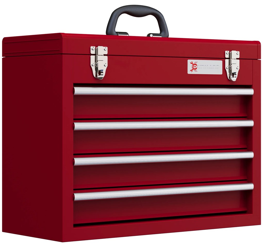 DURHAND Cutie de unelte cu 4 sertare, spațiu de depozitare de sus, lacăt din oțel, mâner de transport, 51x22x39,5 cm, Roșu | Aosom Romania