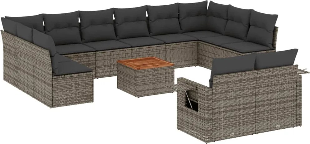 vidaXL Set mobilier de grădină cu perne, 13 piese, gri, poliratan