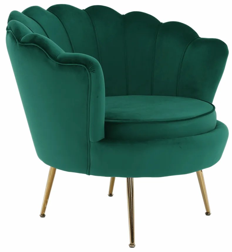 Fotoliu în stil Art-deco, catifea Velvet smarald/crom auriu, NOBLIN