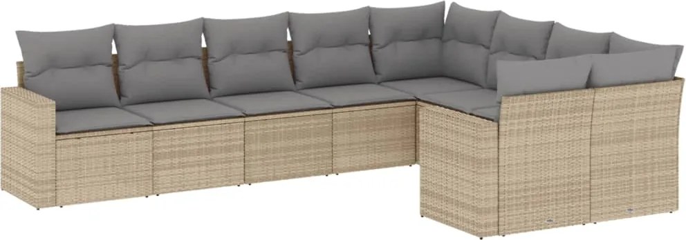 vidaXL Set canapele de grădină, 9 piese, cu perne, bej, poliratan